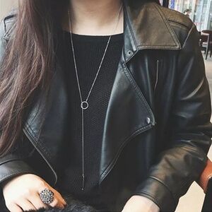 Long Adjustable Silver Circle Bar Chain Necklace